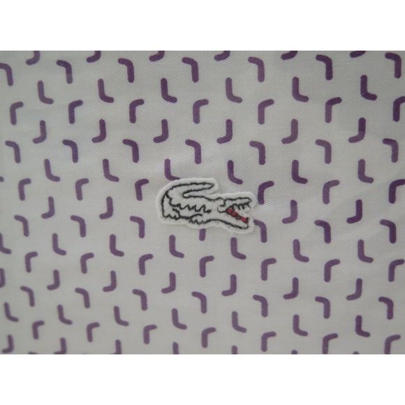Lacoste QUEEN 100% Cotton White/Plum Boomerang Design Sheet Set $180 - Picture 5 of 7